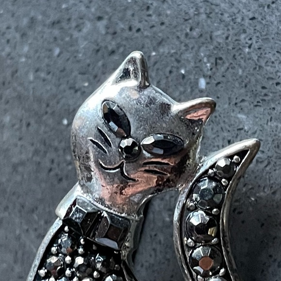 Art Deco Style Cat Pin Brooch BLATMarcasite Silver Kitty Unmarked - Picture 3 of 3
